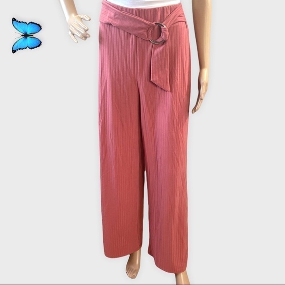 NO boundaries salmon pink stretchy ribbed wide leg pants - Picture 2 of 10